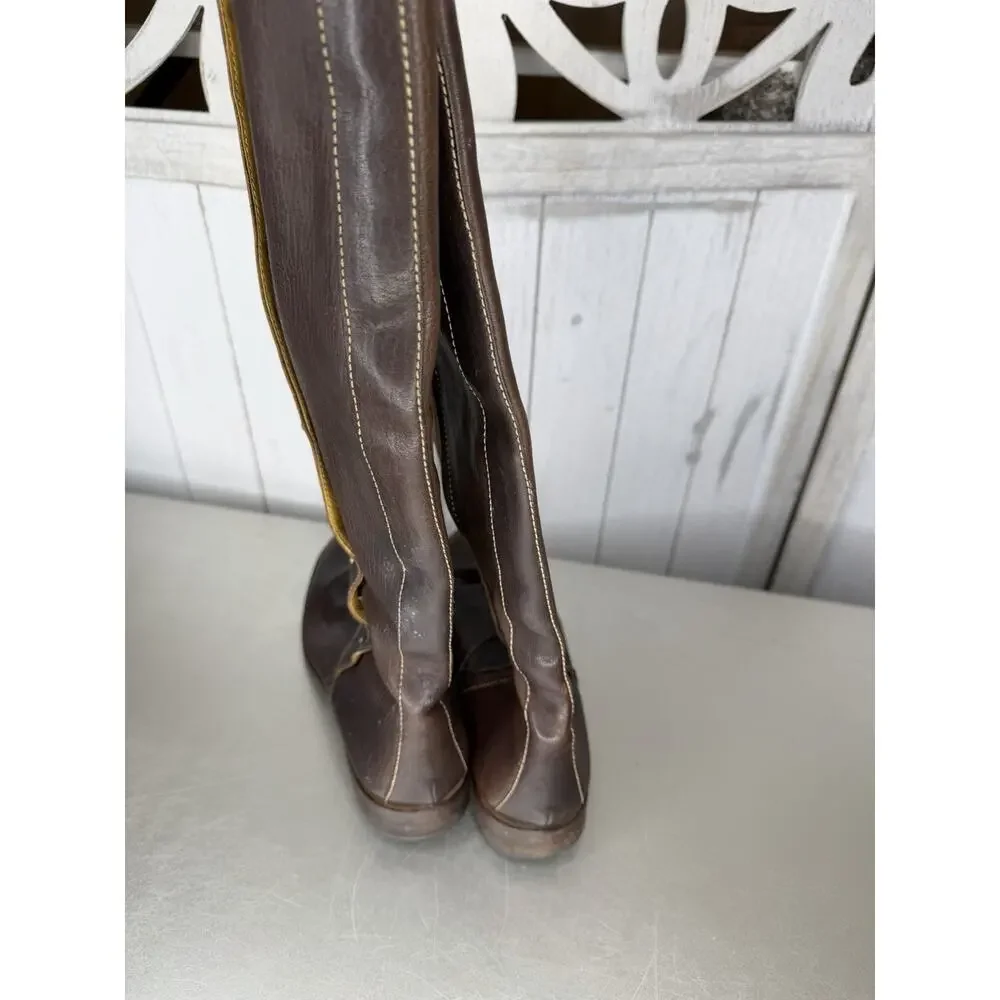 Cole Haan Brown Leather Studded Sides Knee High Boots Vintage Size 6.5